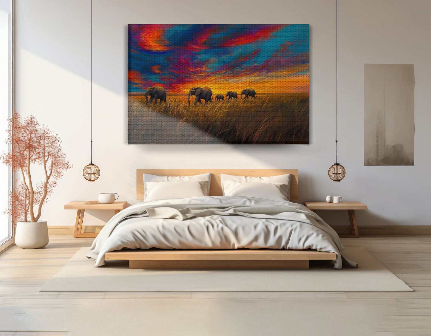 Elephant Herd Sunset Black Black culture wall art view 15