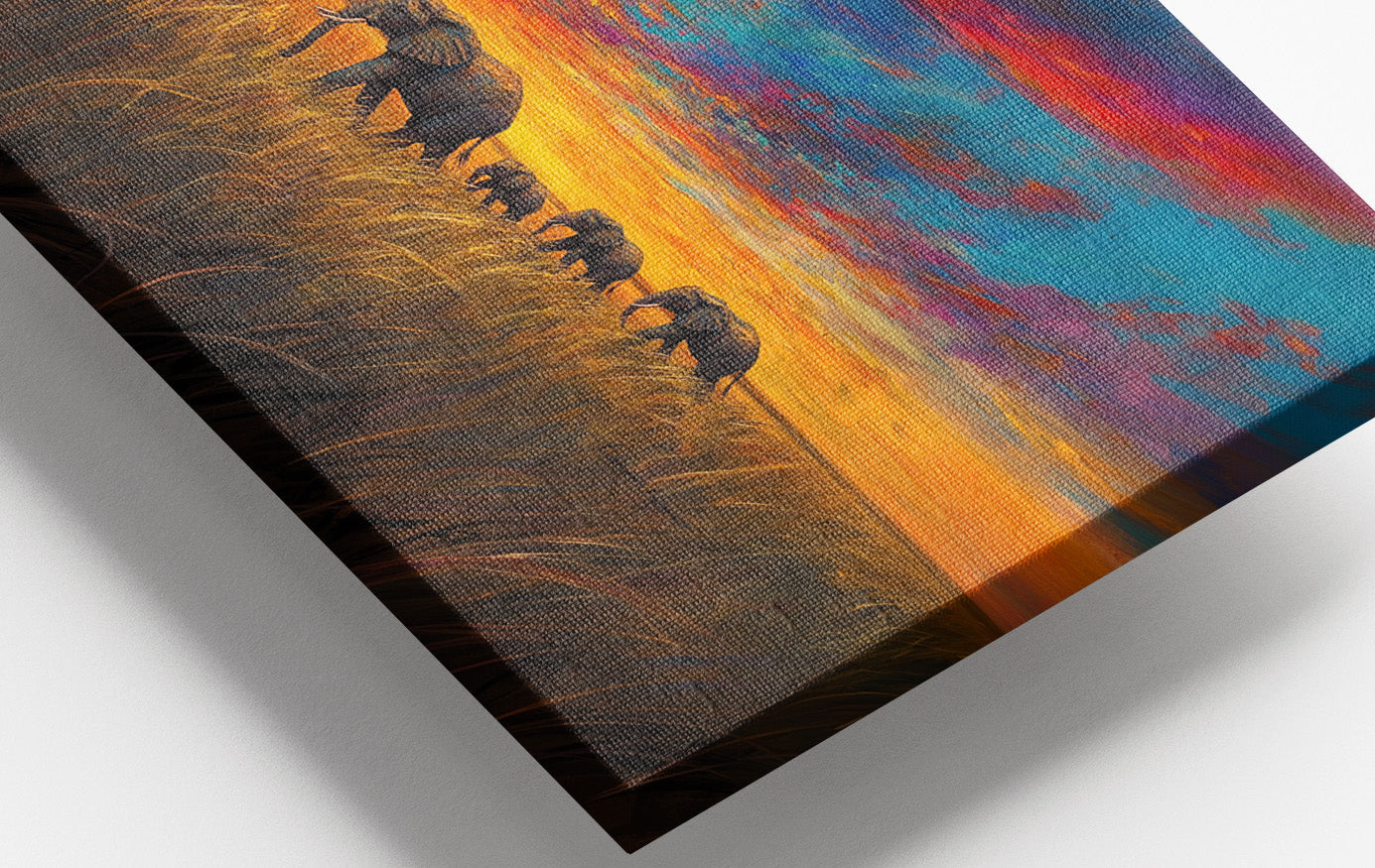 Elephant Herd Sunset Black Black culture wall art view 16
