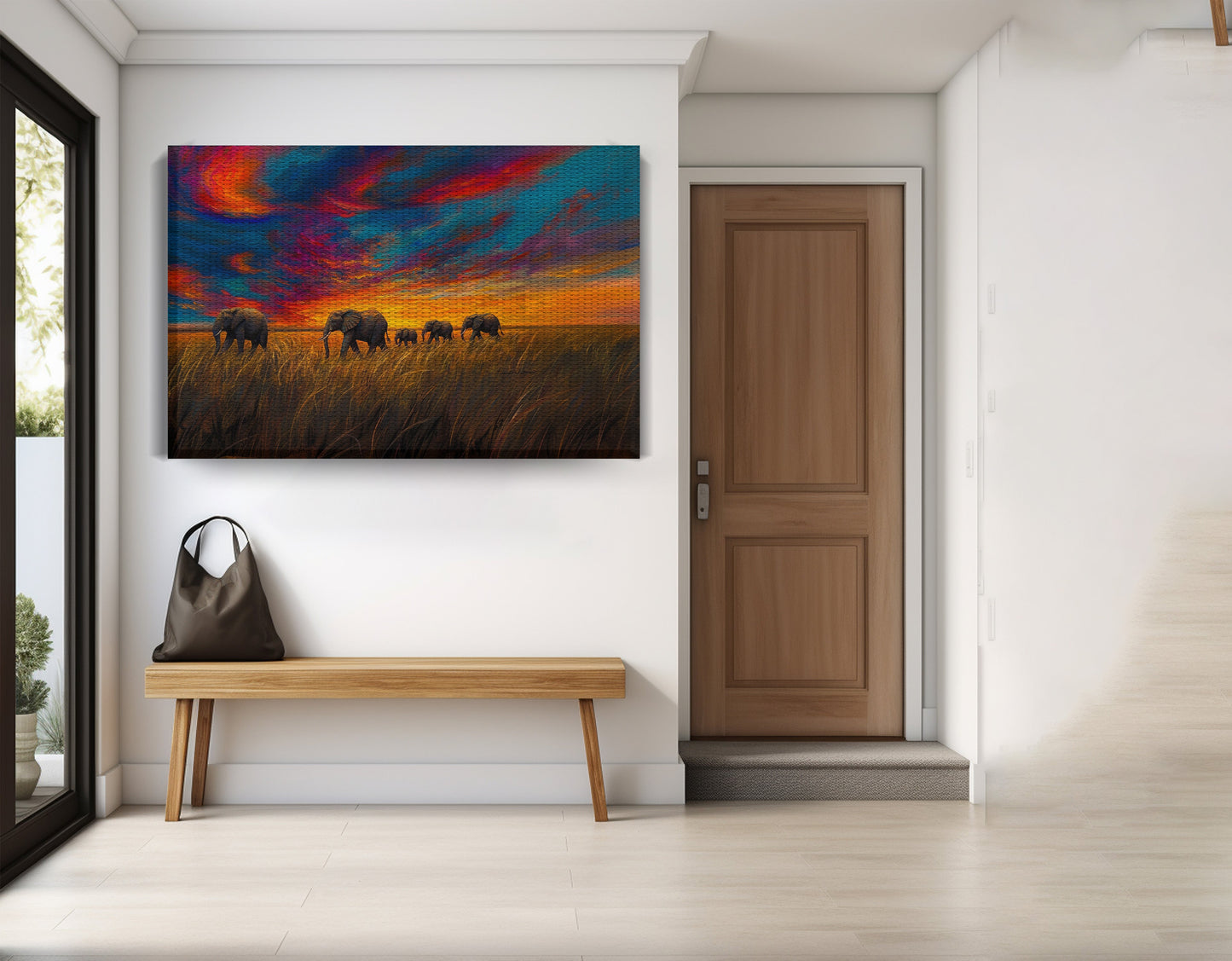 Elephant Herd Sunset Black Black culture wall art view 17