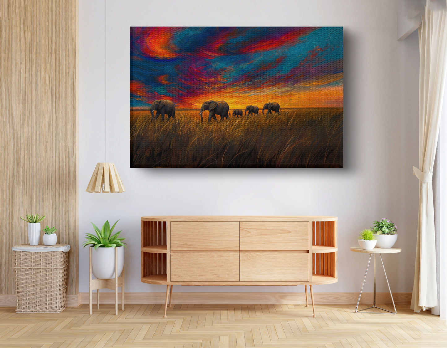 Elephant Herd Sunset Black Black culture wall art view 14