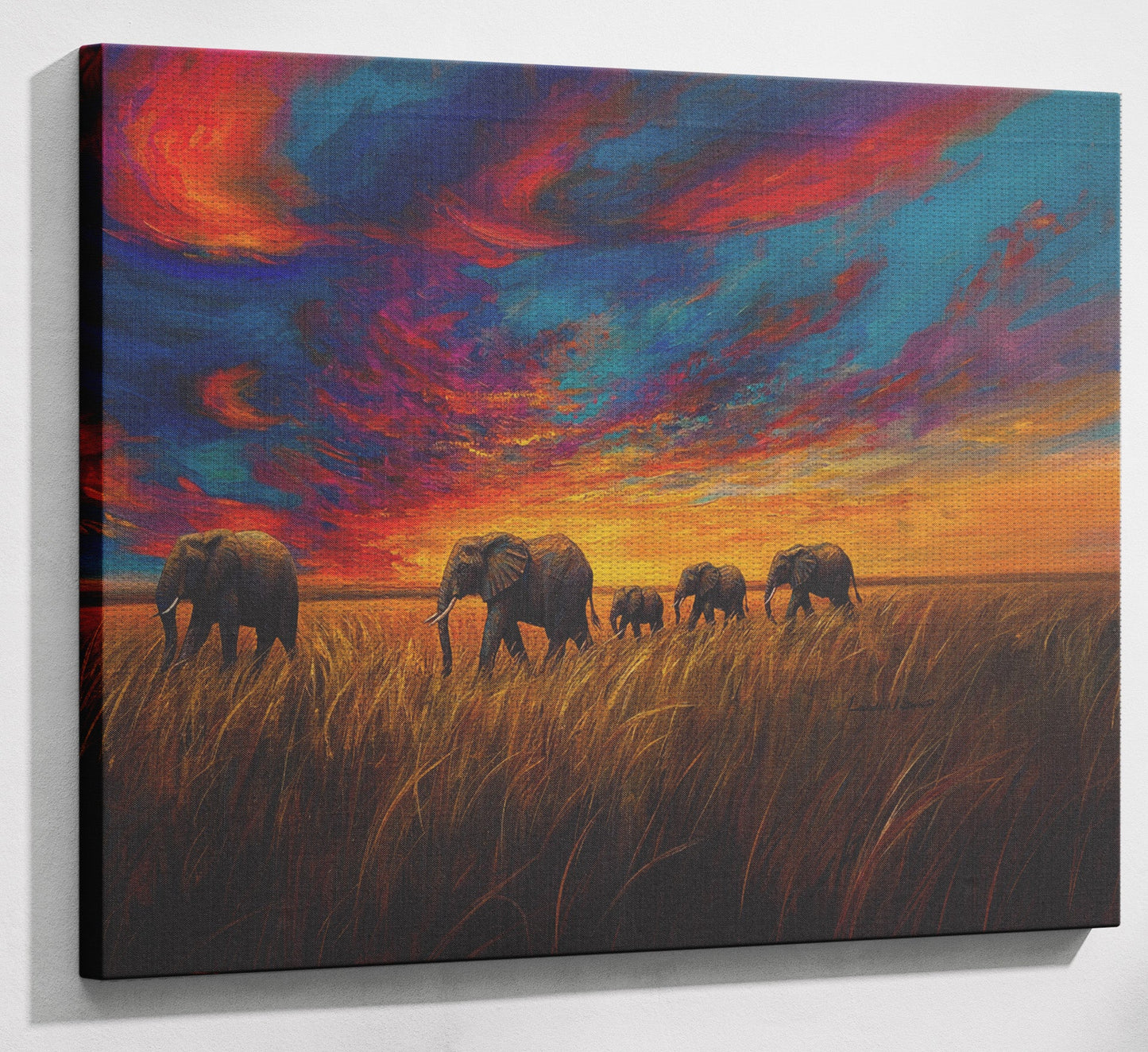 Elephant Herd Sunset Black Black culture wall art view 13