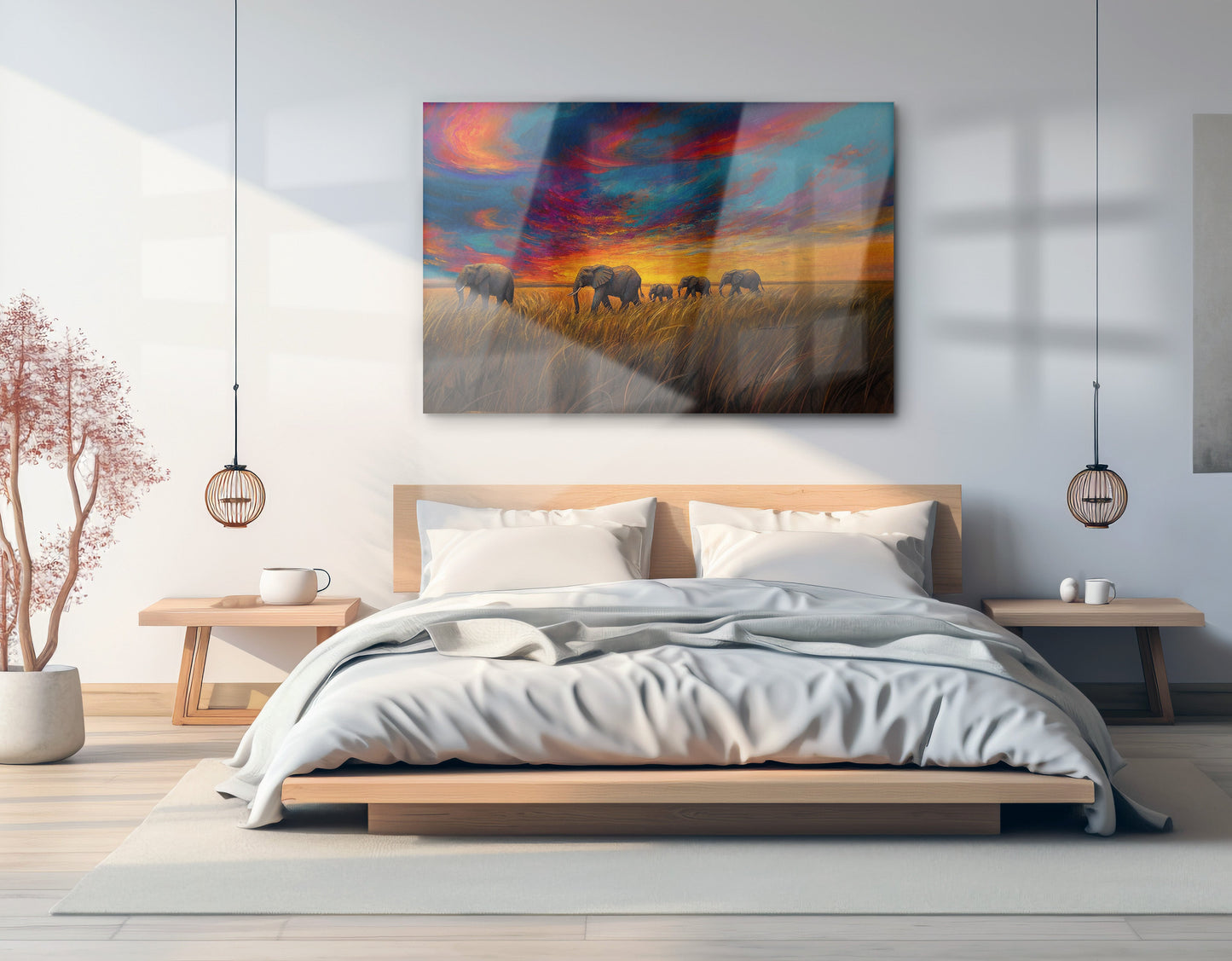 Elephant Herd Sunset Black Black culture wall art view 21