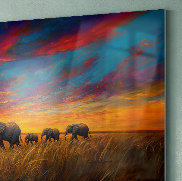 Elephant Herd Sunset Black Black culture wall art view 22
