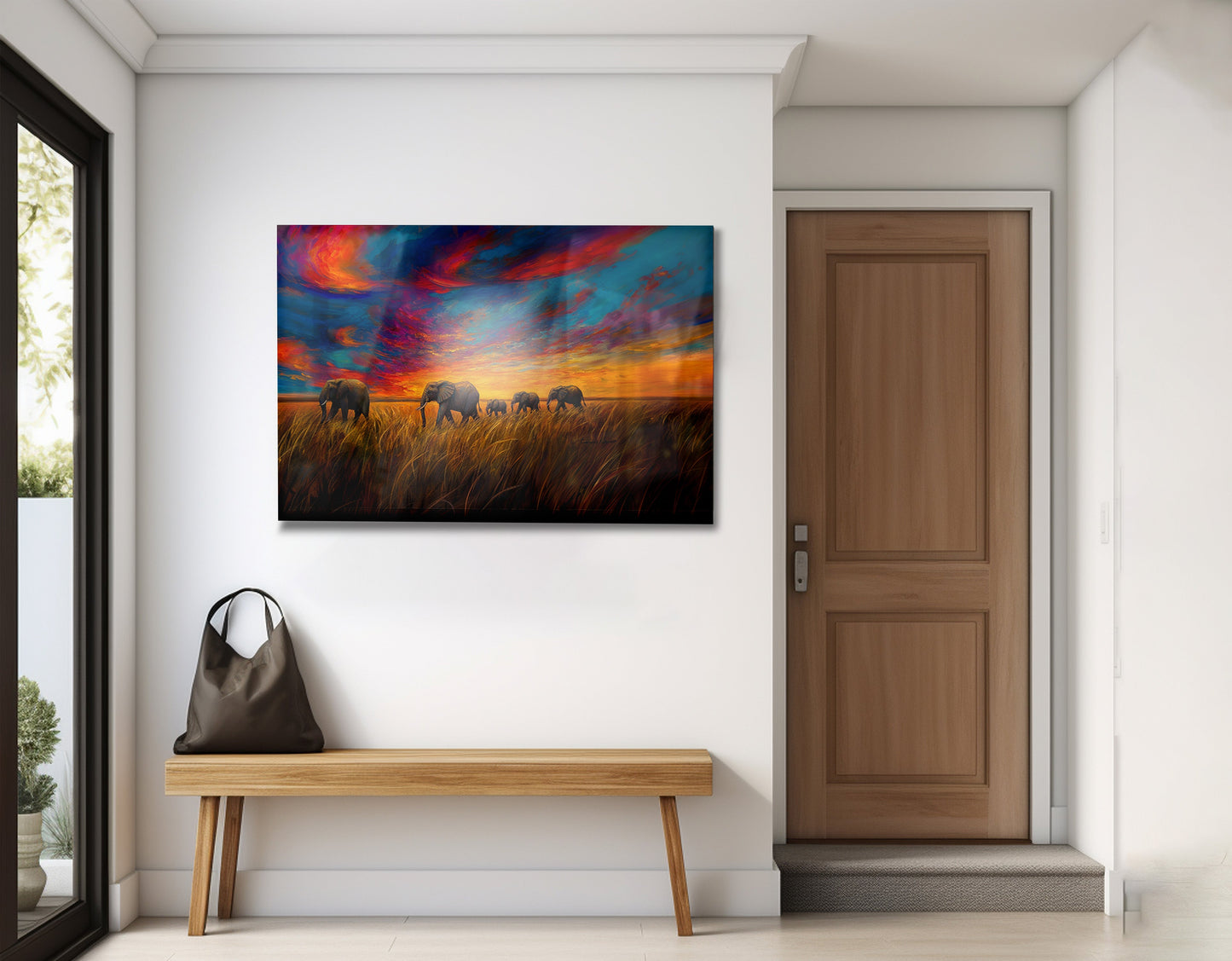 Elephant Herd Sunset Black Black culture wall art view 23
