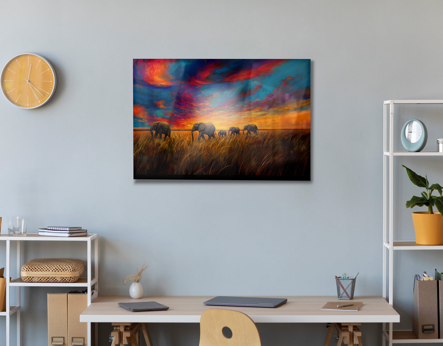 Elephant Herd Sunset Black Black culture wall art view 24