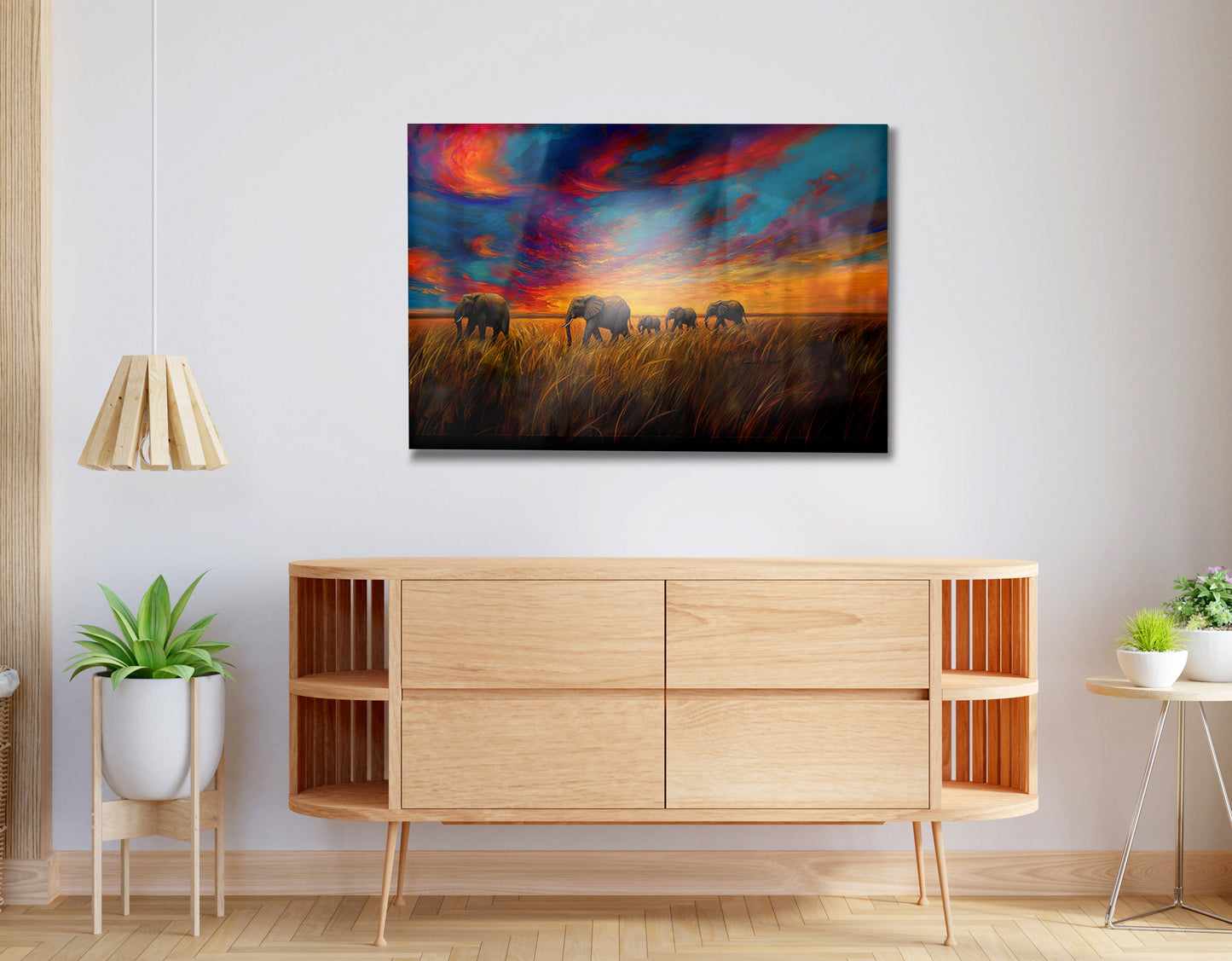Elephant Herd Sunset Black Black culture wall art view 20