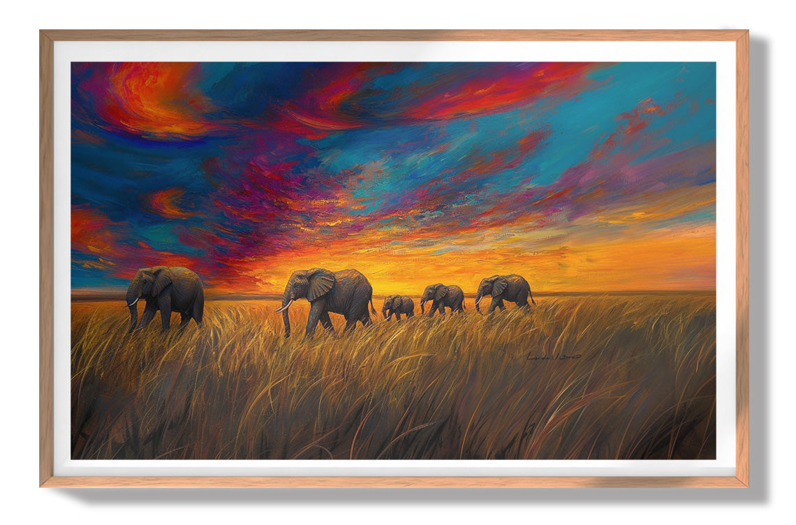 Elephant Herd Sunset Black Black culture wall art view 79