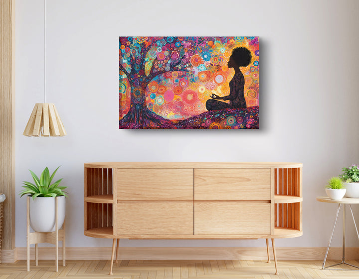Black Woman Tree Meditation Wall Art