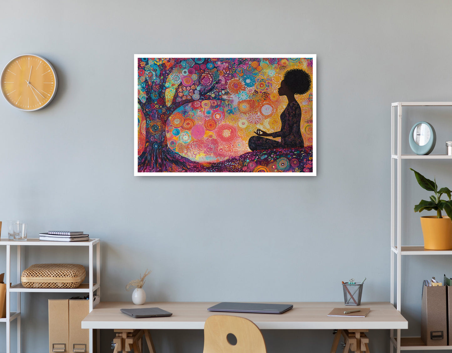 Black Woman Tree Meditation African American wall art print view