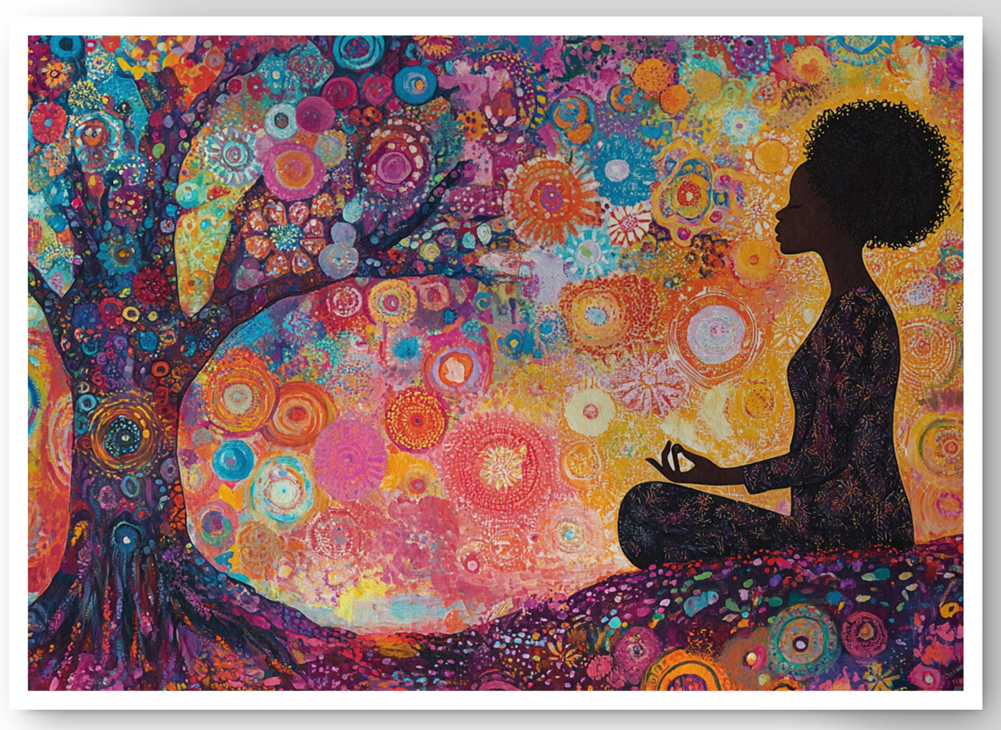 Black Woman Tree Meditation African American wall art canvas print by MoomZee Artwork
