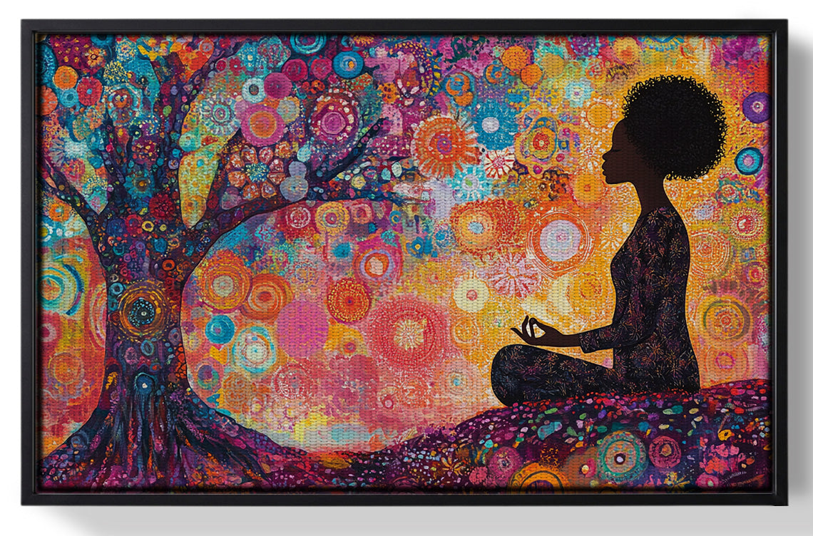 Framed Black Woman Tree Meditation African American wall art for home decor