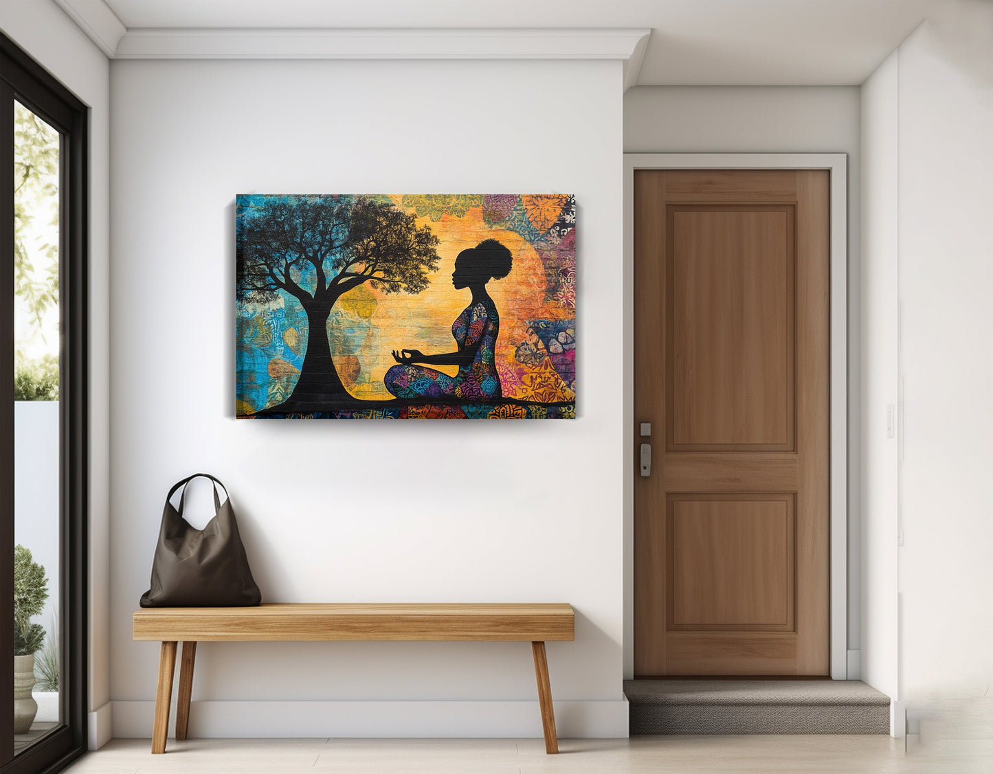 Black Woman Tree of Life African American wall art displayed as entryway wall decor