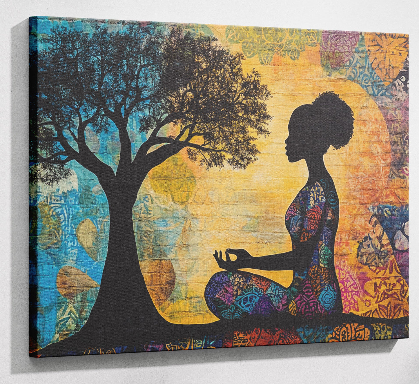 Black Woman Tree of Life African American wall art canvas print with visible wall art format