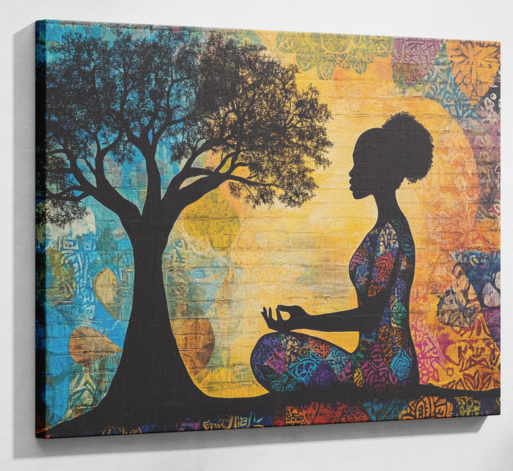 Black Woman Tree of Life African American wall art canvas print with visible wall art format
