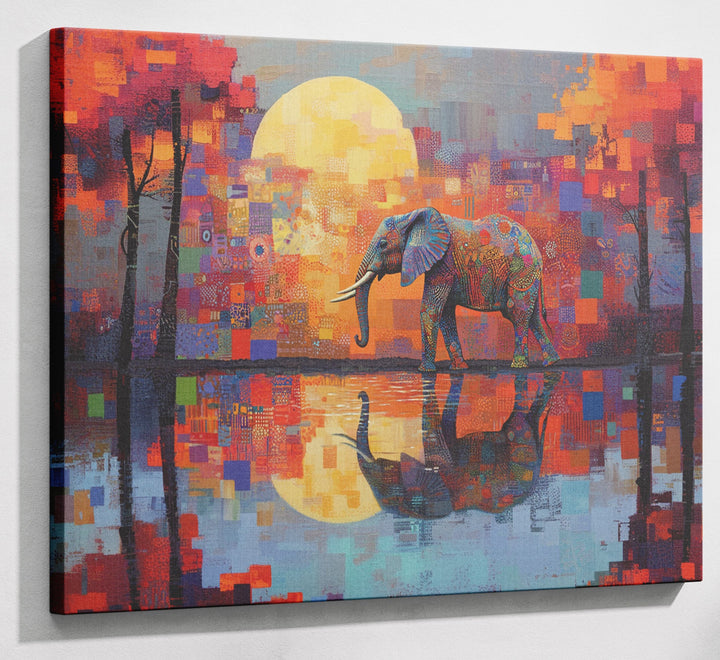 Elephant Moon Reflection African American canvas print canvas print with visible wall art format