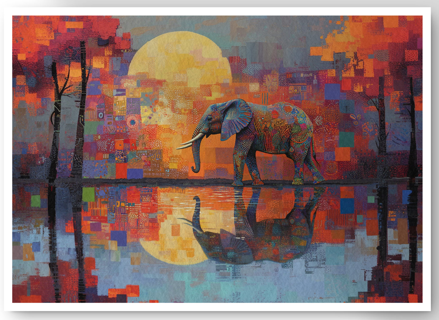 Elephant Moon Reflection African American canvas print by MoomZee Artwork