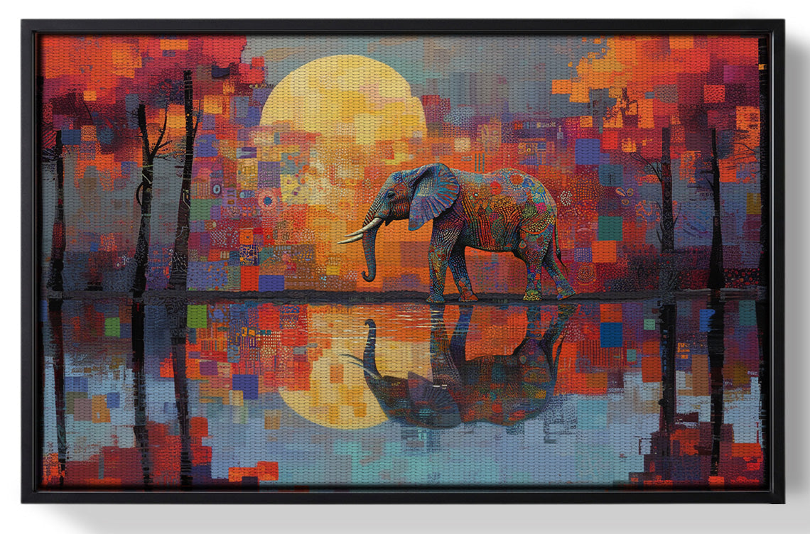 Framed Elephant Moon Reflection African American canvas print for home decor