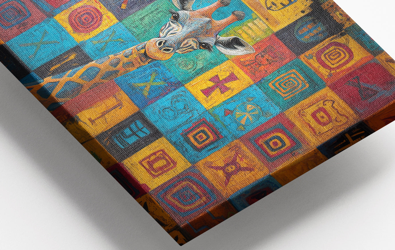 Close-up of Blue Patchwork Giraffe Black African American canvas print detail