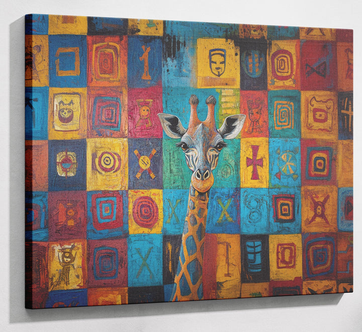 Blue Patchwork Giraffe Black African American canvas print canvas print with visible wall art format