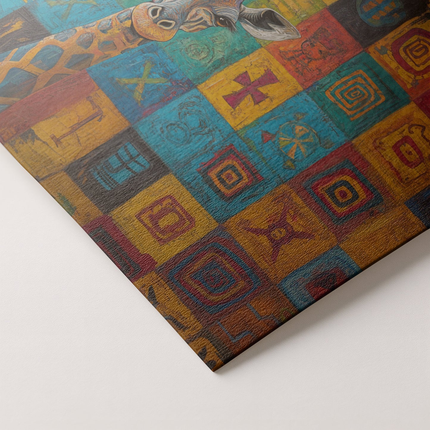 Blue Patchwork Giraffe Black African American canvas print artwork by MoomZee Artwork