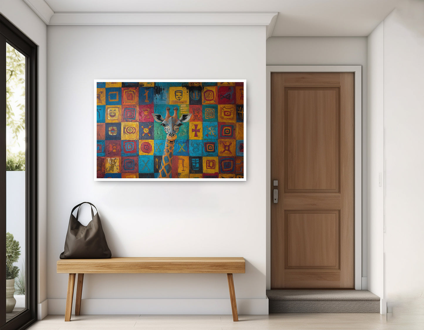 Blue Patchwork Giraffe Black African American canvas print home decor view