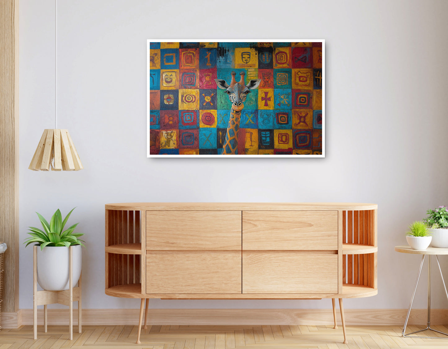 Alternate view of Blue Patchwork Giraffe Black African American canvas print