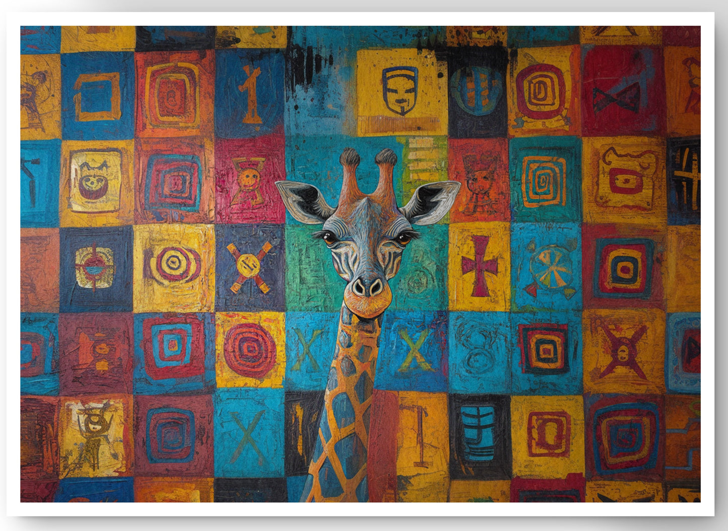 Blue Patchwork Giraffe Black African American canvas print by MoomZee Artwork
