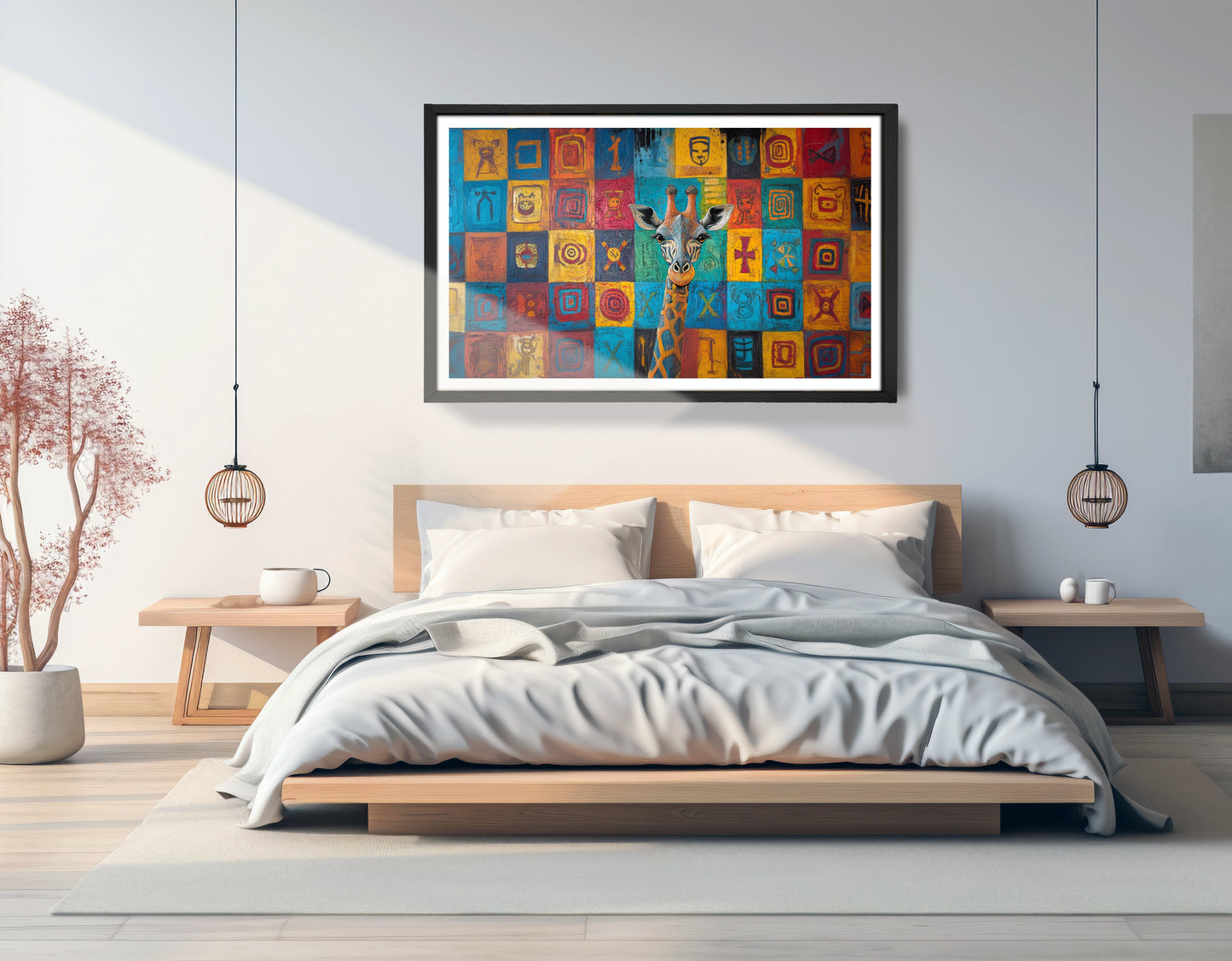 Blue Patchwork Giraffe Black African American canvas print view 69