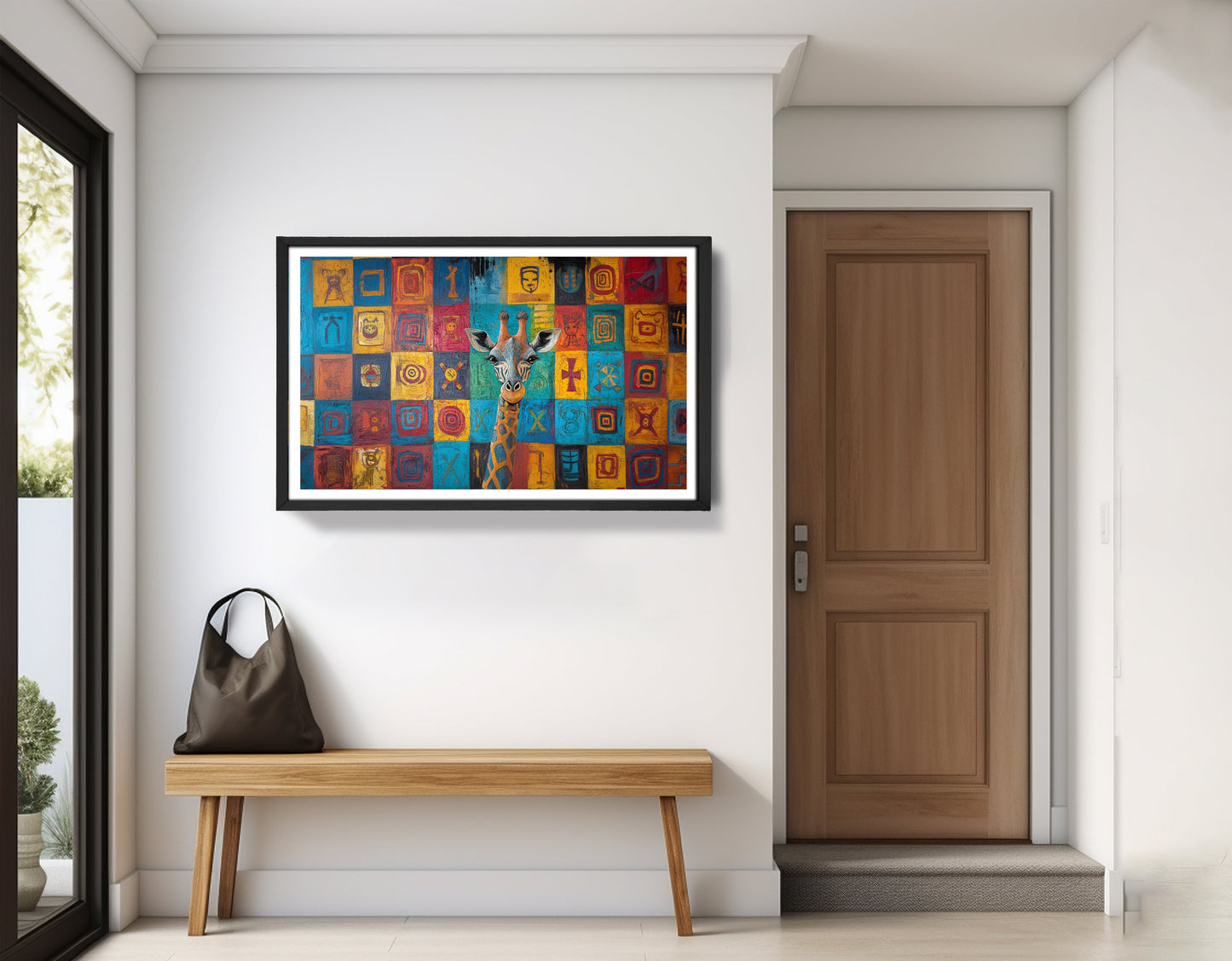 Blue Patchwork Giraffe Black African American canvas print view 71