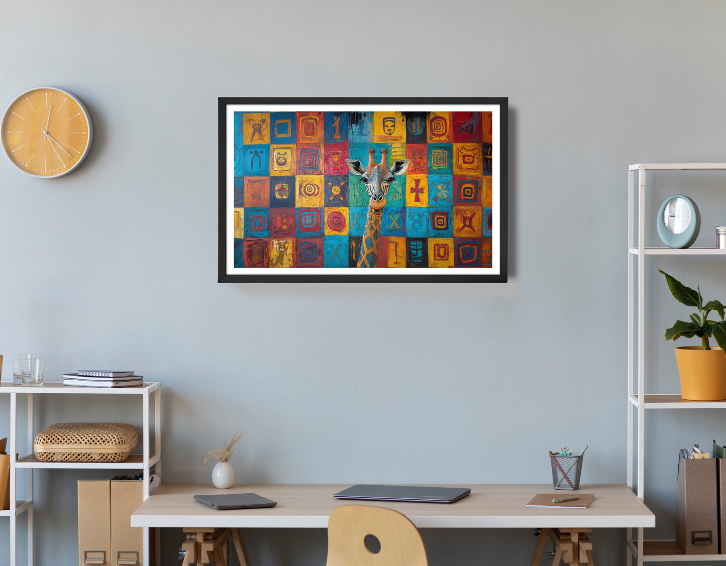 Blue Patchwork Giraffe Black African American canvas print view 72