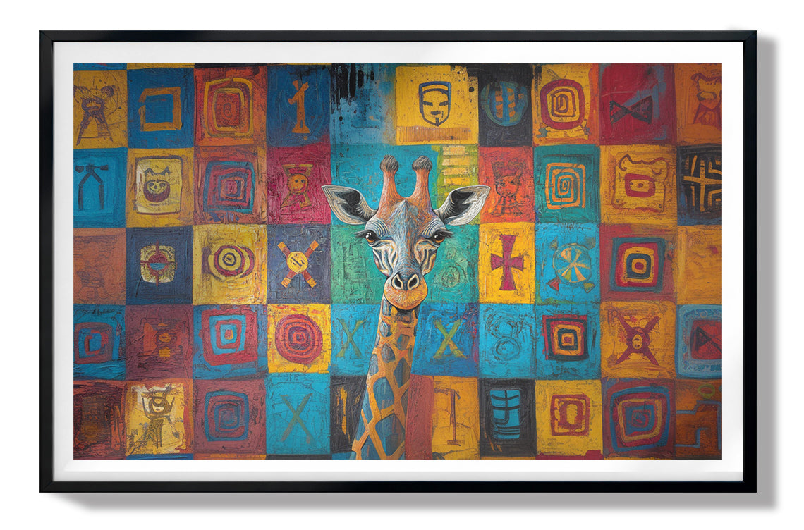 Blue Patchwork Giraffe Black African American canvas print view 67