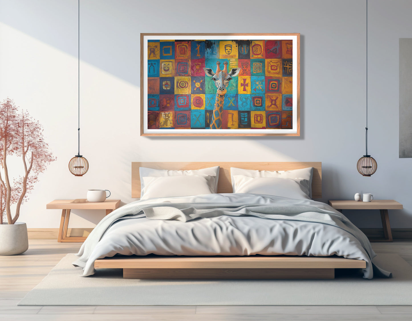 Blue Patchwork Giraffe Black African American canvas print view 81