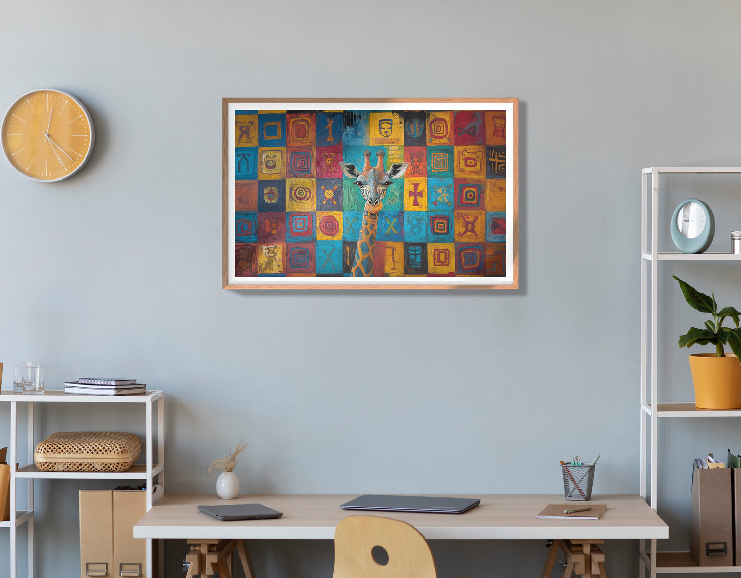 Blue Patchwork Giraffe Black African American canvas print view 84