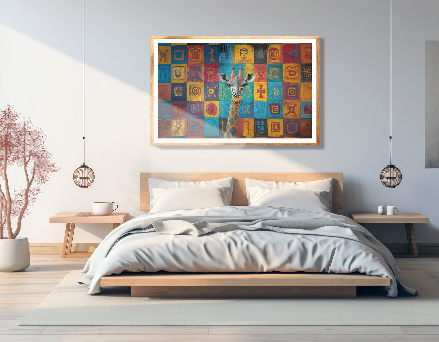 Blue Patchwork Giraffe Black African American canvas print view 75