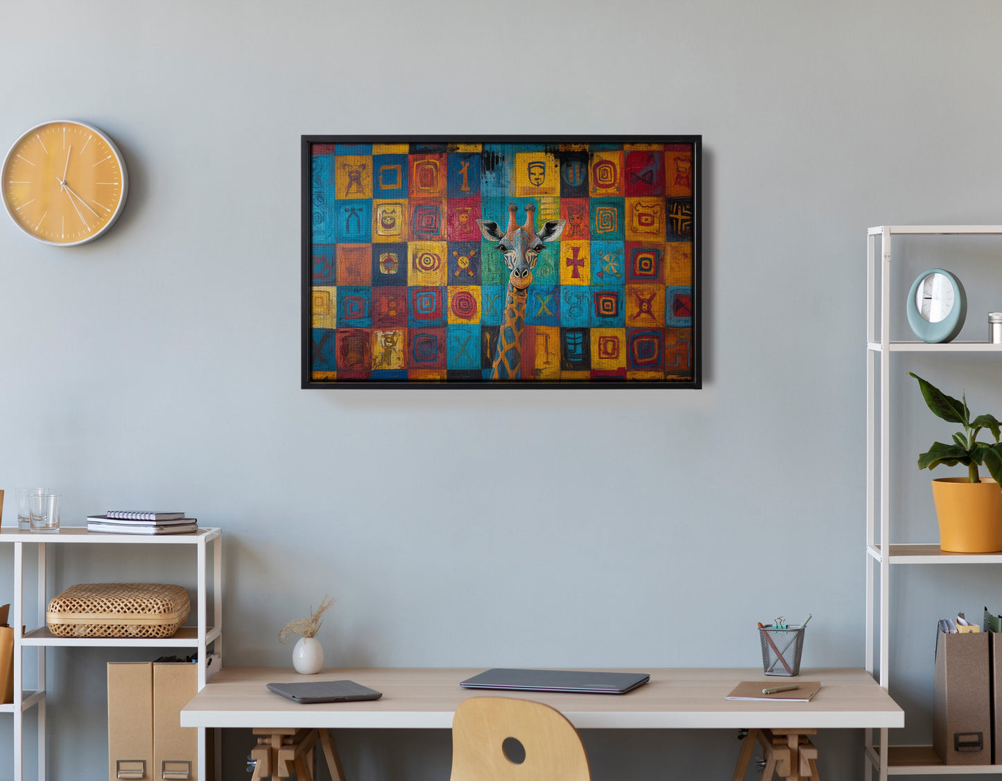 Blue Patchwork Giraffe Black African American canvas print view 30
