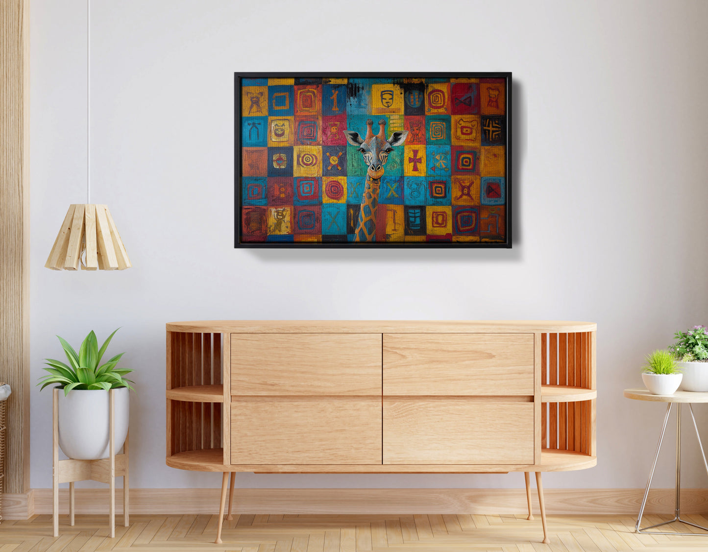 Blue Patchwork Giraffe Black African American canvas print view 26