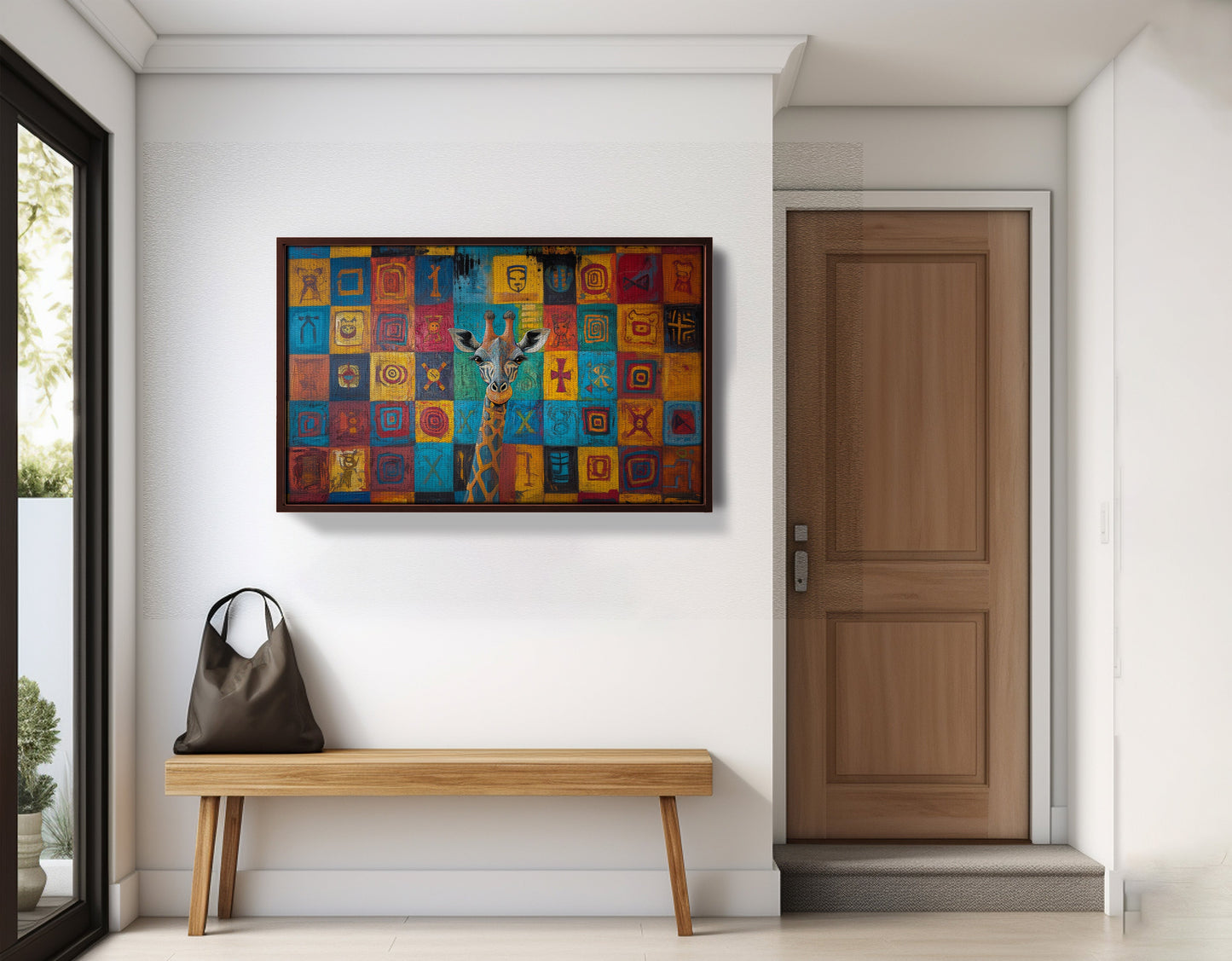 Blue Patchwork Giraffe Black African American canvas print view 35