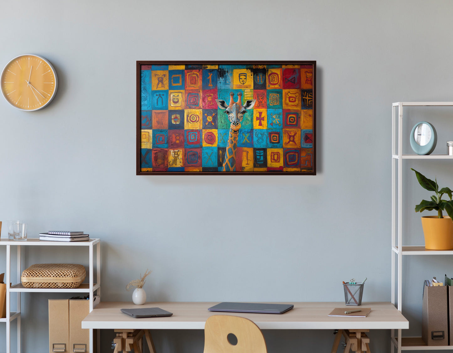 Blue Patchwork Giraffe Black African American canvas print view 36