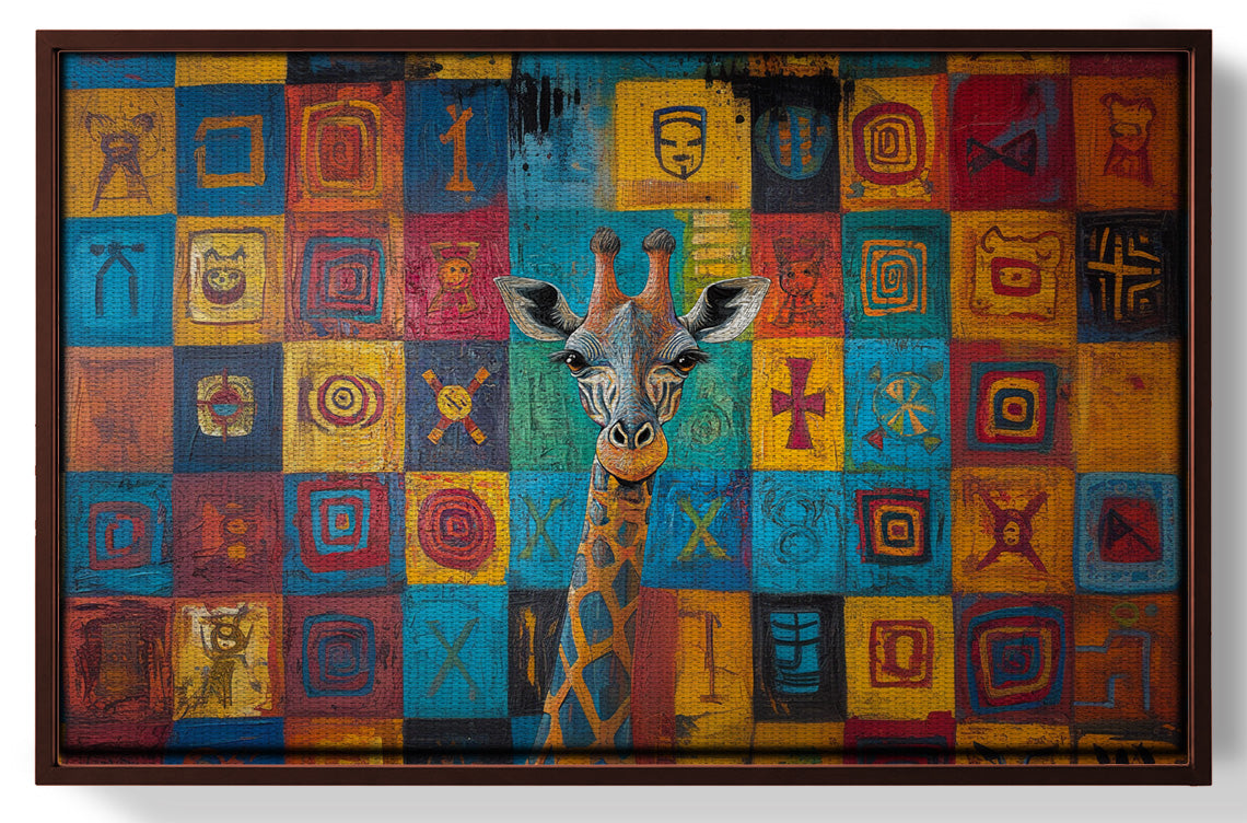 Blue Patchwork Giraffe Black African American canvas print view 31