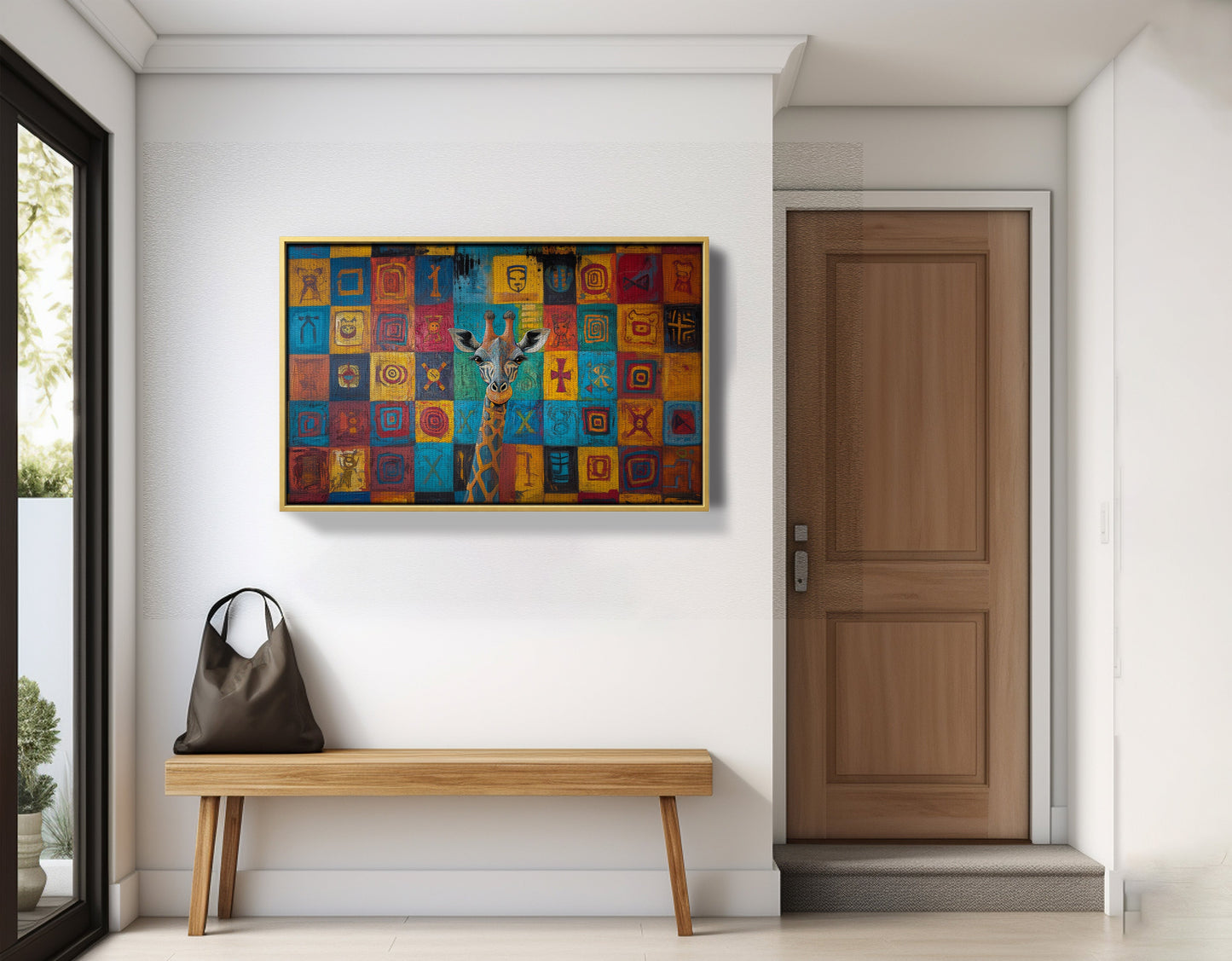 Blue Patchwork Giraffe Black African American canvas print view 41