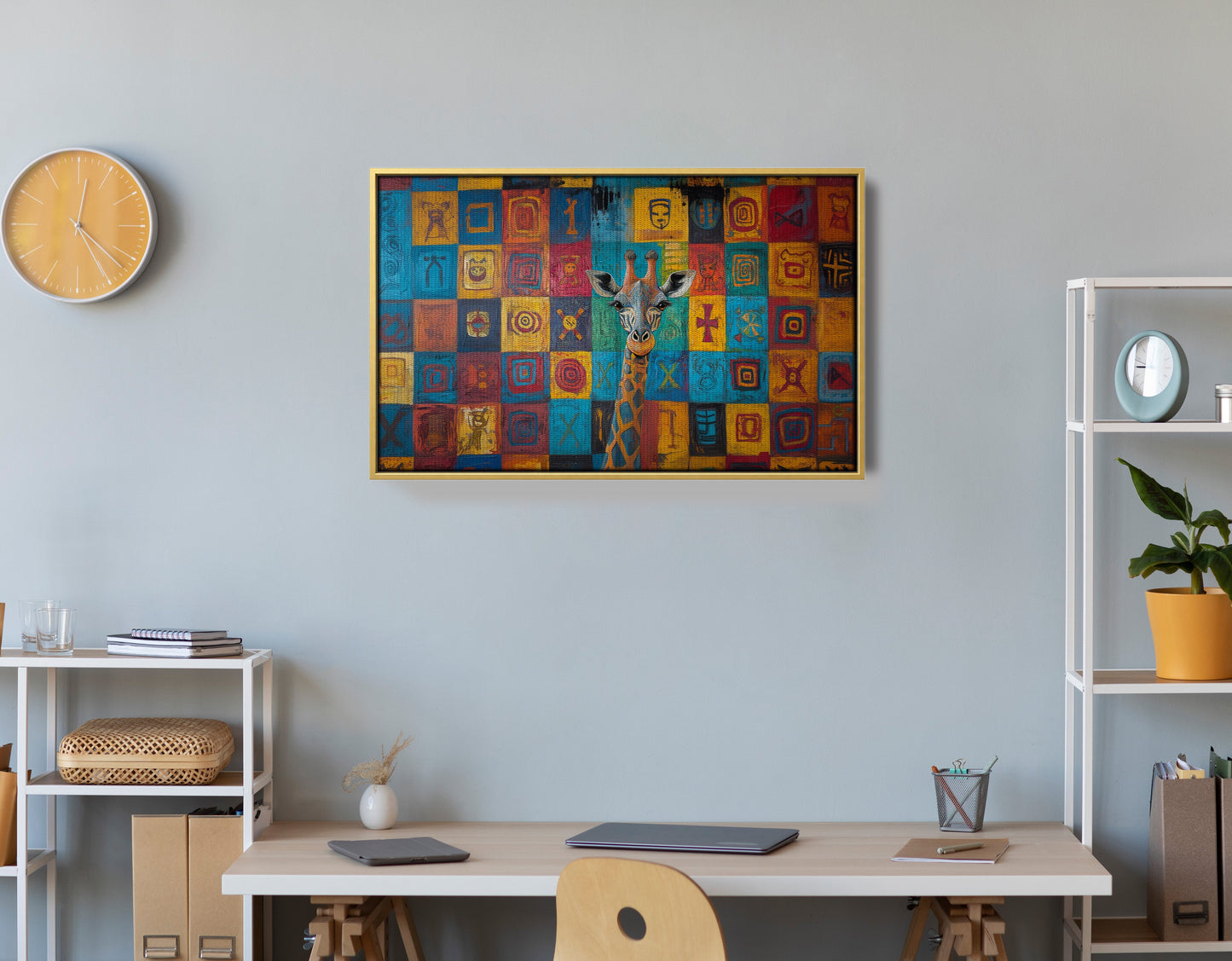 Blue Patchwork Giraffe Black African American canvas print view 42