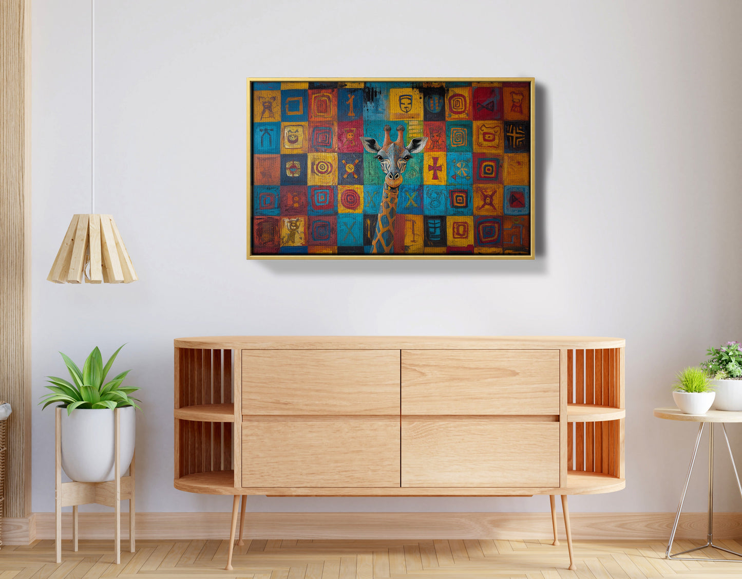 Blue Patchwork Giraffe Black African American canvas print view 38
