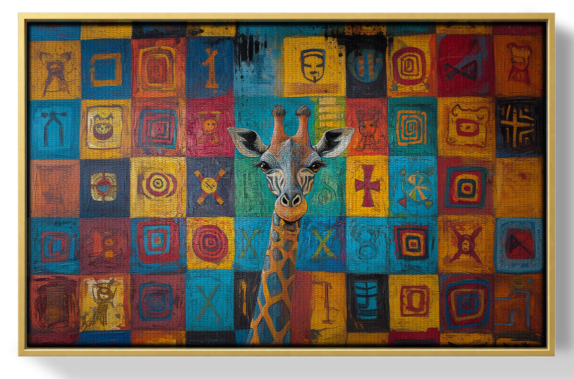 Blue Patchwork Giraffe Black African American canvas print view 37