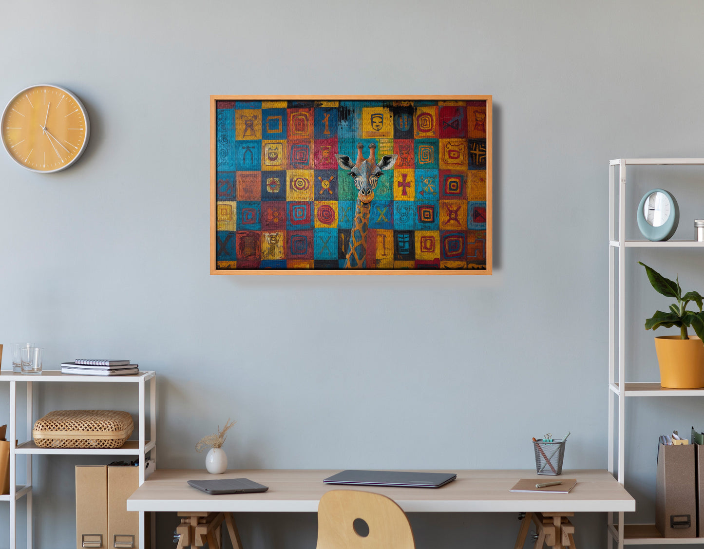 Blue Patchwork Giraffe Black African American canvas print view 48