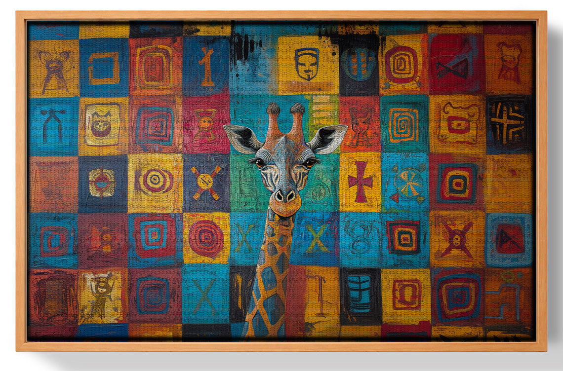 Blue Patchwork Giraffe Black African American canvas print view 43
