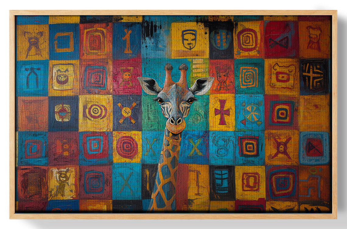 Blue Patchwork Giraffe Black African American canvas print view 49