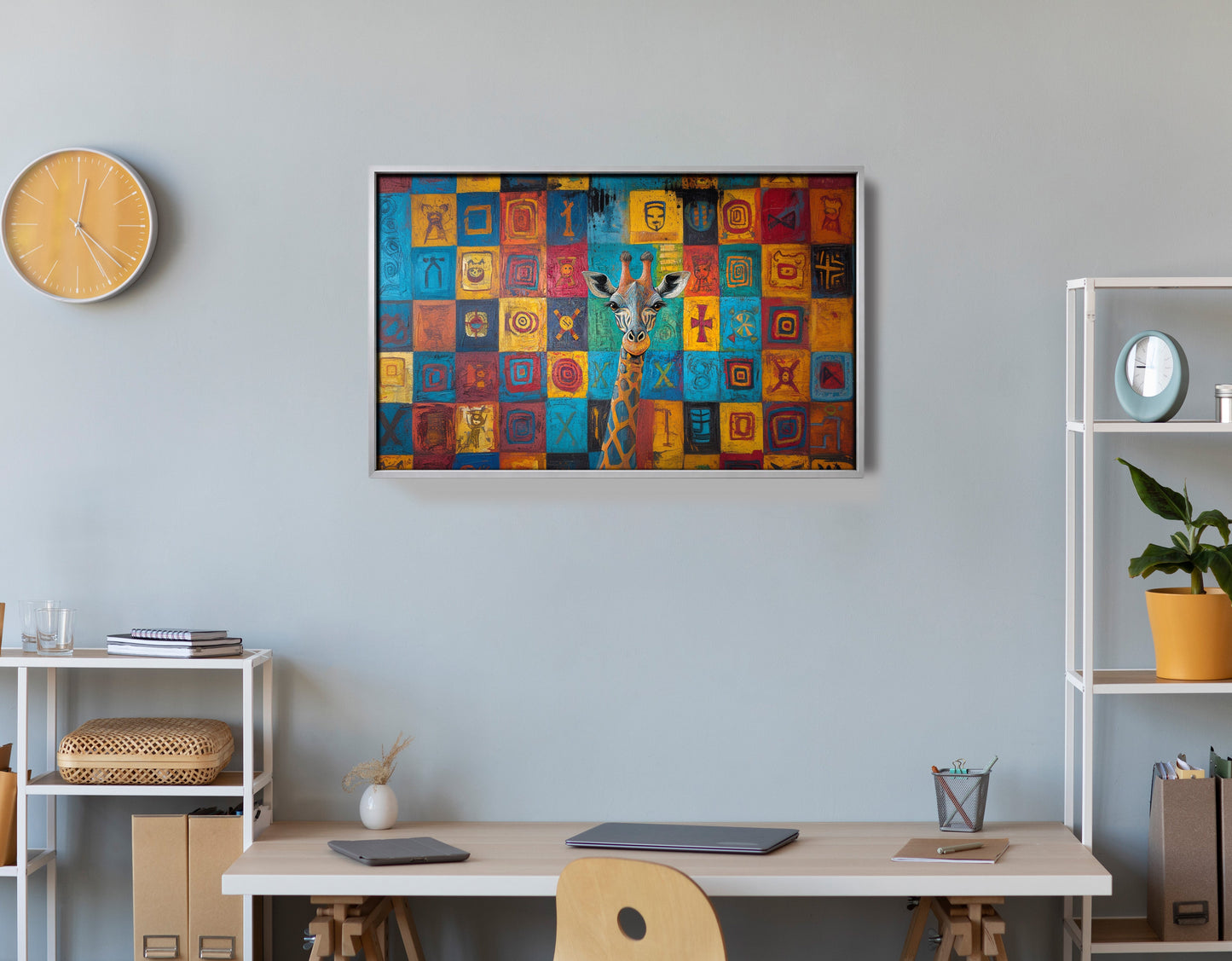 Blue Patchwork Giraffe Black African American canvas print view 60