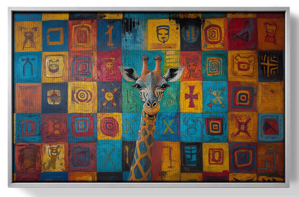 Blue Patchwork Giraffe Black African American canvas print view 55