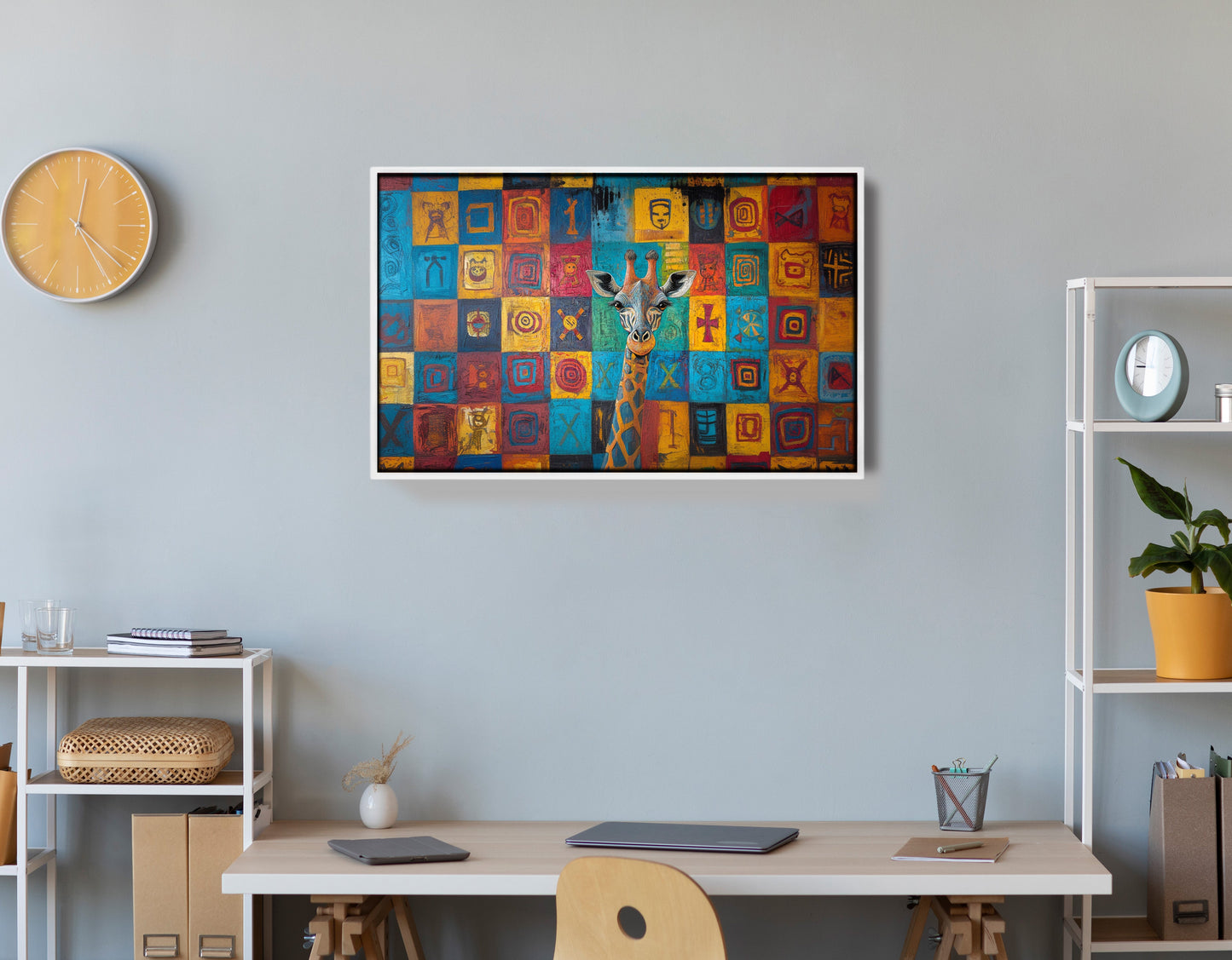 Blue Patchwork Giraffe Black African American canvas print view 66