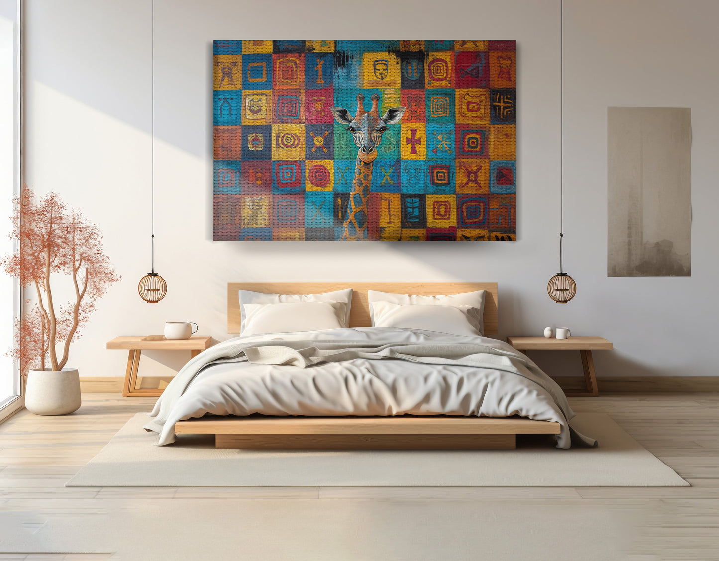 Blue Patchwork Giraffe Black African American canvas print view 15